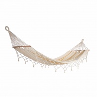 JOBEK - Hamac � barre bois Solo- GRAPHIK avec Franges Ecru Pur Coton 300 X 140