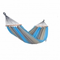 JOBEK - Hamac � barre bois Solo- GRAPHIK Rayures Turquoise Anthracite 300 X 140