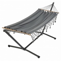 JOBEK - Set METALIK hamac � barres GRAPHIK Anthracite � franges + support m�tal