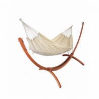 JOBEK - Set Week-end Hamac Kocon Ecru � franges  + Support Bois Klass 350