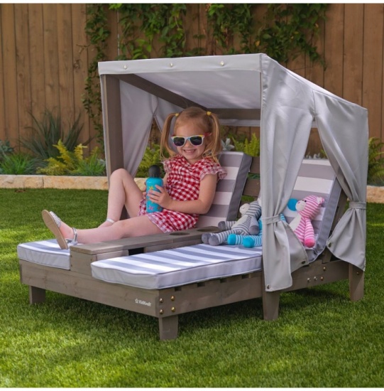 KIDKRAFT - Double chaise longue avec porte-gobelets - Grise