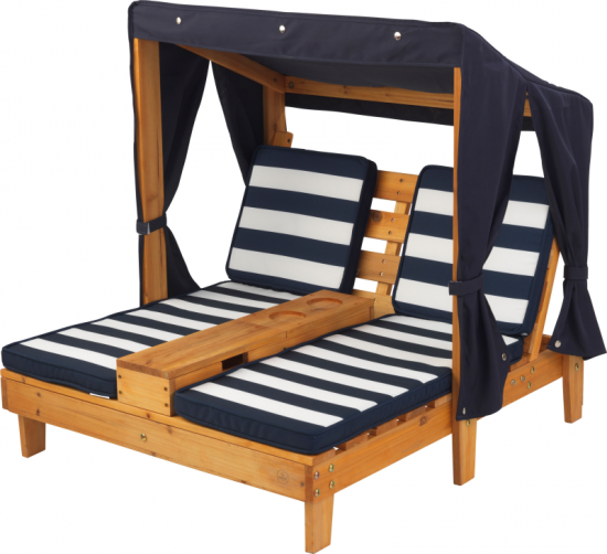 KIDKRAFT - Double chaise longue avec porte-gobelets - Miel et bleu marine