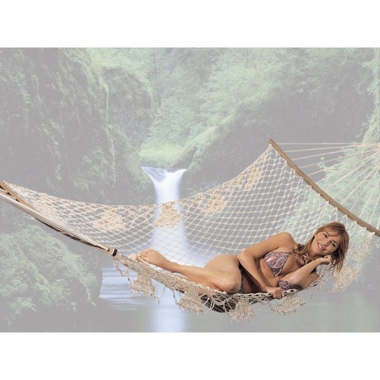 Hamac Filet Coton Maille Double Ecru avec Franges