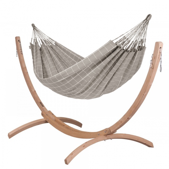 LA SIESTA - Hamac double BRISA Almond (Outdoor) + Support bois Hamac Duo CANOA