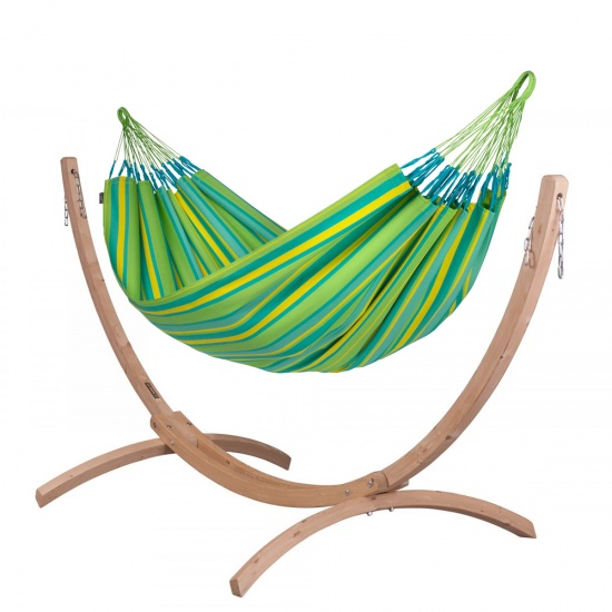 LA SIESTA - Hamac double BRISA Lime (Outdoor) + Support bois Hamac Duo CANOA