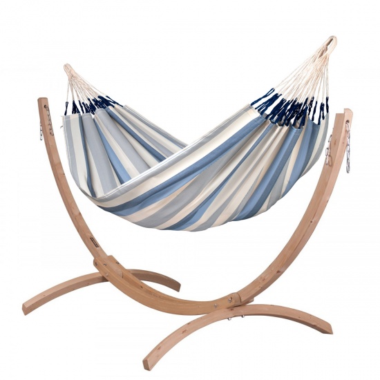 LA SIESTA - Hamac double BRISA Sea Salt (Outdoor) + Support bois Hamac Duo CANOA