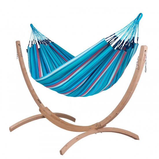 LA SIESTA - Hamac double BRISA Wave  (Outdoor) + Support bois Hamac Duo CANOA