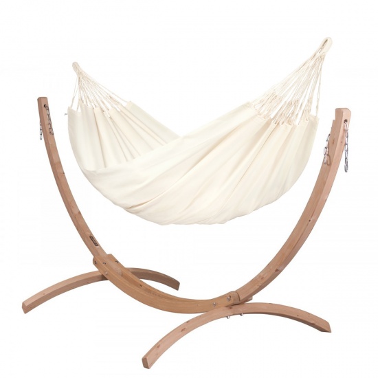 LA SIESTA - Hamac double BRISA Vanilla (Outdoor) + Support bois Hamac Duo CANOA