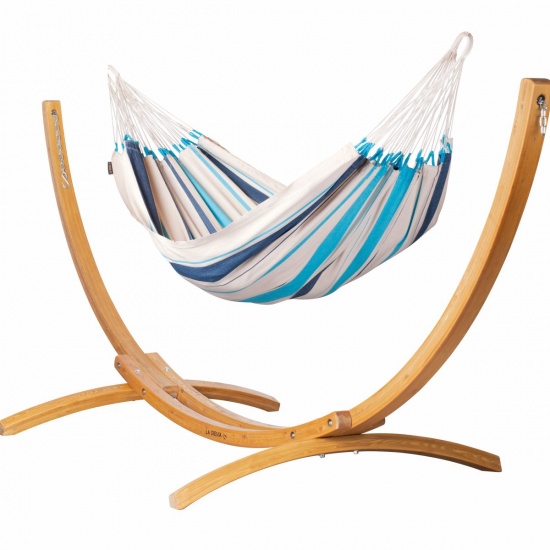 LA SIESTA - PACK Hamac Simple Caribena Aqua Blue (Coton) + Support Simple Maera