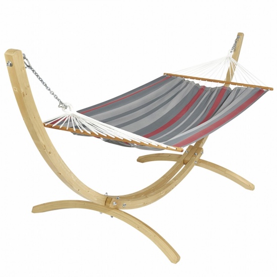 JOBEK - Set Karat Hamac Grande taille Rouge Gris + Support Bois Klass 350