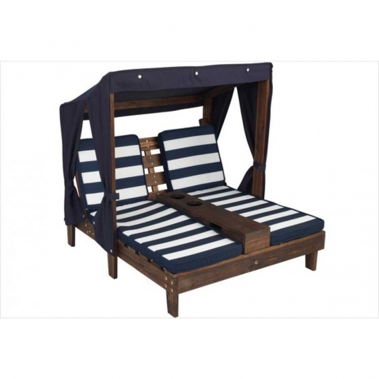 KIDKRAFT - Chaise longue enfant DOUBLE avec tonnelle et porte-gobelet et coussins