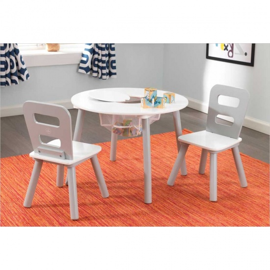 KIDKRAFT - Ensemble table de rangement + 2 chaises BLANC et GRIS