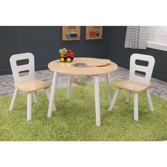 KIDKRAFT - Ensemble table de rangement + 2 chaises blanc et naturel