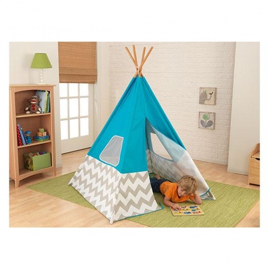 KIDKRAFT - Tipi TURQUOISE  chevron gris et blanc