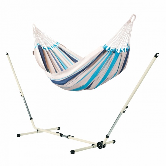 LA SIESTA - Caribea Aqua Blue - Hamac classique simple avec support acier MEDITERRANEO