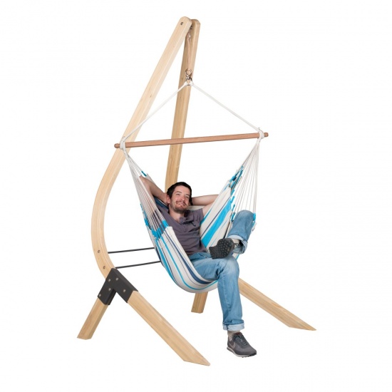LA SIESTA - Chaise-Hamac Basic CARIBEA aqua blue + Support en bois VELA