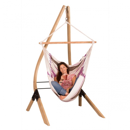 LA SIESTA - Chaise-Hamac Basic CARIBEA purple + Support en bois VELA
