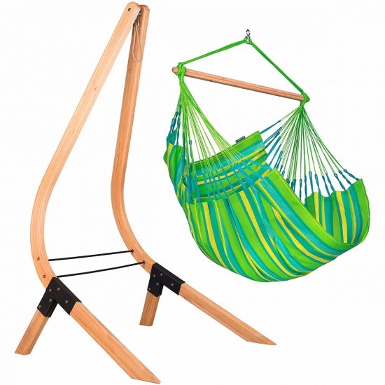 LA SIESTA- Chaise Hamac Domingo Lime Comfort + Support en Bois Vela
