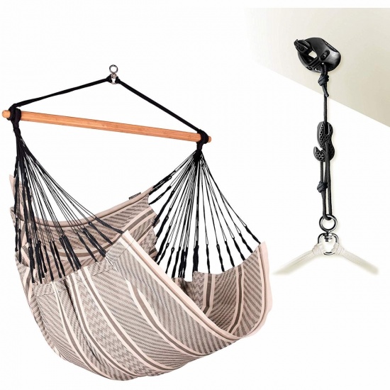 LA SIESTA- Chaise Hamac Habana Comfort Zebra coton bio + Fixations Multi-surfaces CasaMoun