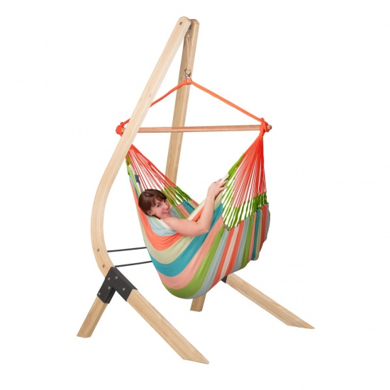 LA SIESTA - Chaise-Hamac Lounger DOMINGO coral + Support en bois VELA