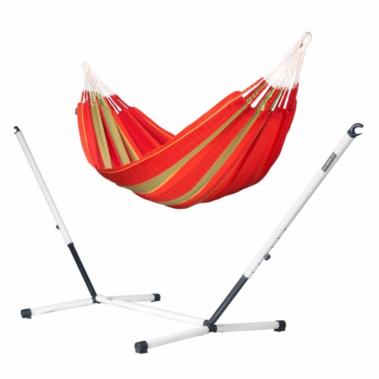 LA SIESTA - Flora Rouge Chilli - Hamac familial coton bio avec support familial NAUTICO