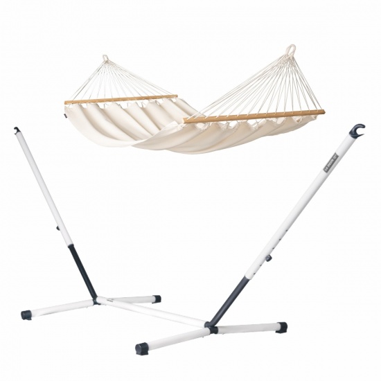 LA SIESTA - Hamac  barre Double Florencia Latte (Coton Bio) + support Double Nautico