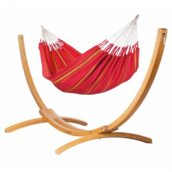 La Siesta - Hamac Duo Currambera Rouge CHERRY 350x160 + Elipso Nature Support en mlze po