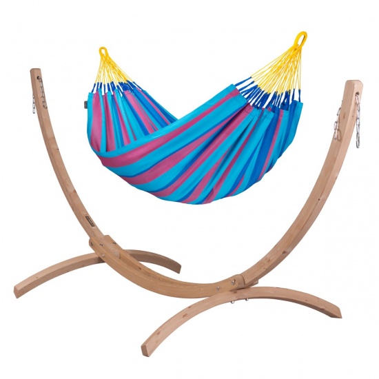 LA SIESTA - Hamac Simple SONRISA prune + Support pour Hamacs Simples CANOA