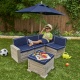 KIDKRAFT - Ensemble extrieur, chaise-longue et parasol - Barnwood gris et bleu marine