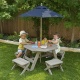 KIDKRAFT - Ensemble table octogonale, tabourets et parasol - Barnwood gris et bleu marine