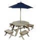 KIDKRAFT - Ensemble table octogonale, tabourets et parasol - Barnwood gris et bleu marine