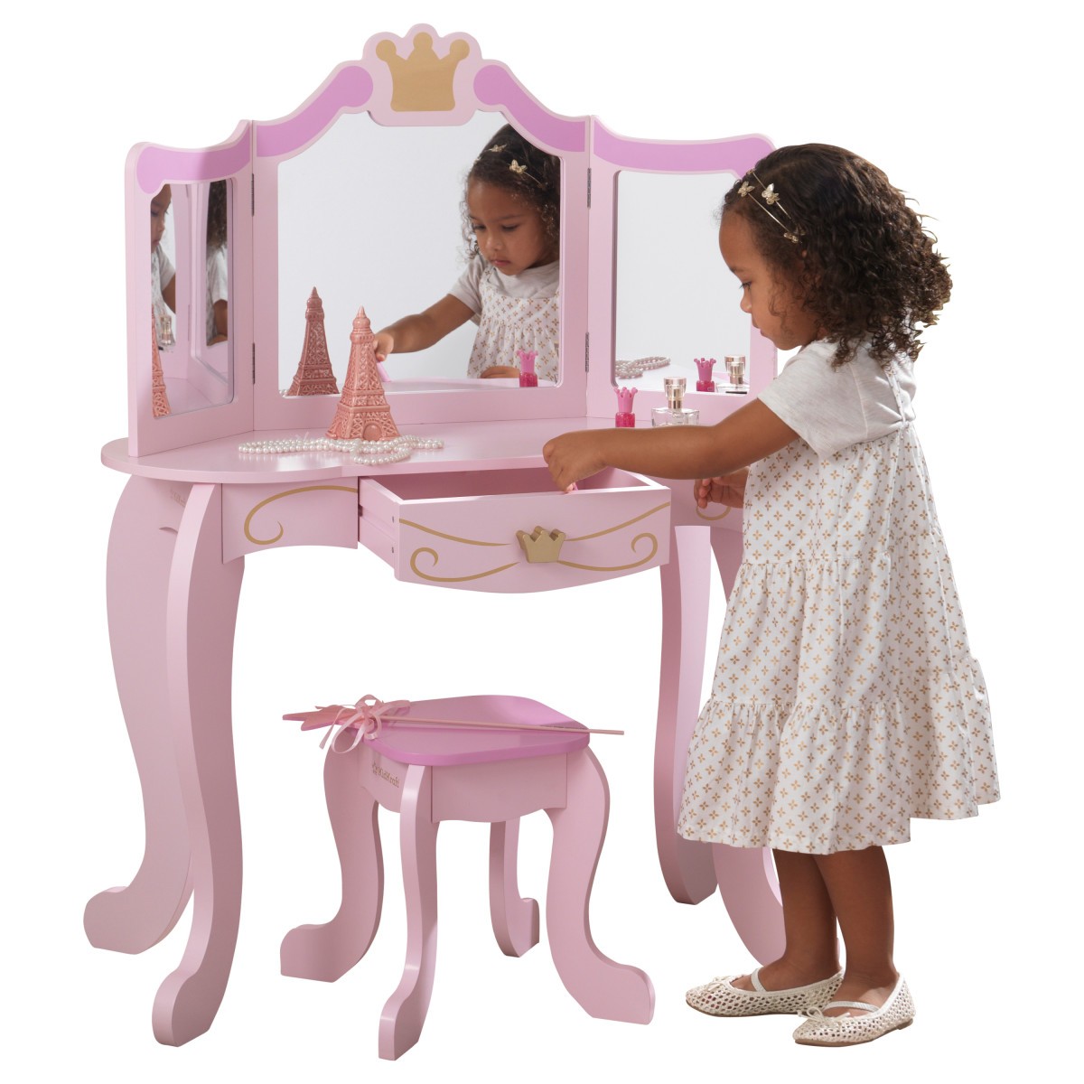 Coiffeuse enfant avec tabouret accessoires design château de princesse