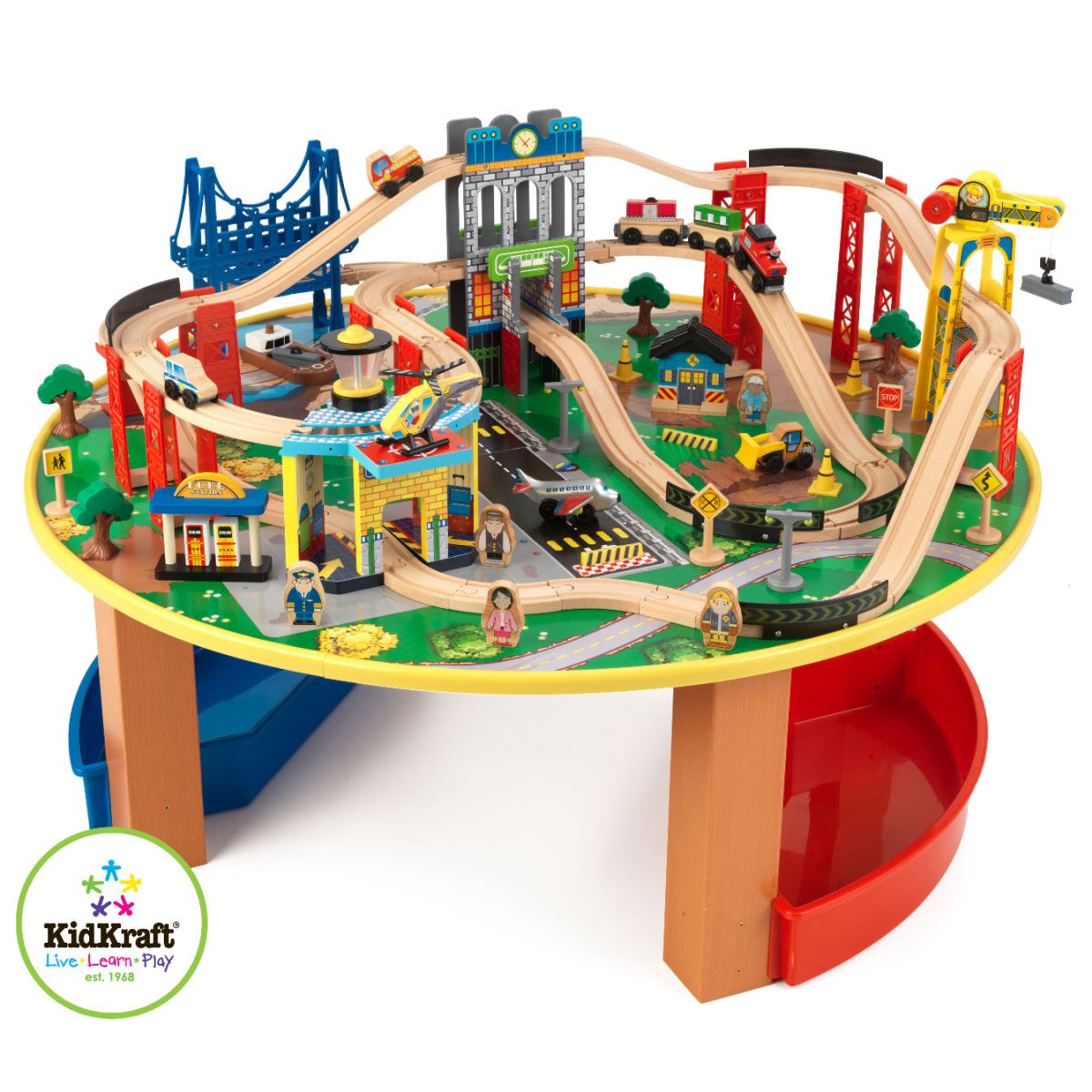 Table et circuit de train en bois complet exploration de la ville